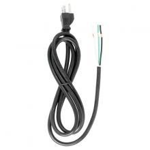 Satco Products 90/2208 - 6 Foot 18/3 SJT 105C Heavy Duty Cord Set; Black Finish; 100 Carton; 3 Prong Molded Plug; Stripped