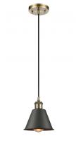 Innovations Lighting 516-1P-AB-M8-BK-LED - Smithfield - 1 Light - 7 inch - Antique Brass - Cord hung - Mini Pendant