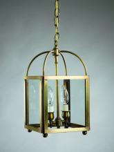 Northeast Lantern 6812-AB-LT2-CSG - Square Corners Hanging Antique Brass 2 Candelabra Sockets Clear Seedy Glass