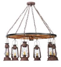 Meyda White 117204 - 40"W Miners Lantern 6 LT Wagon Wheel Chandelier