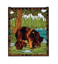 Meyda White 72935 - 25"W X 30"H Brown Bear Stained Glass Window